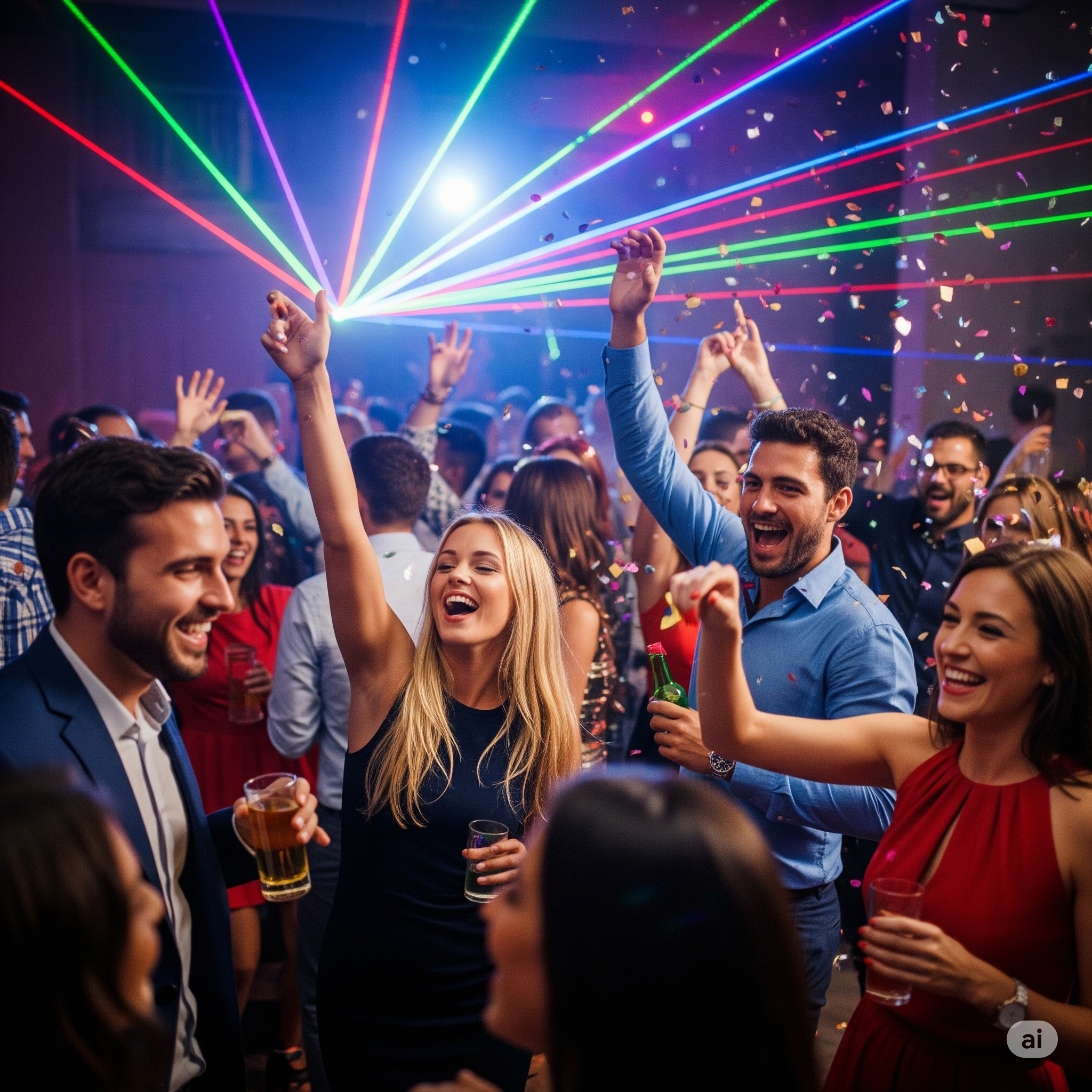 Şık bir salonda kurumsal etkinlik için hazırlanmış sahne ve ses sistemi